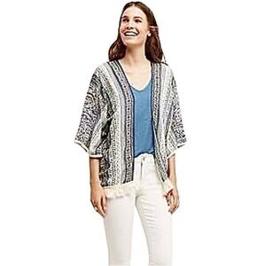 Anthropologie Roffe Paisley Kimono Fringe Hem Size Medium Cute Cover Up